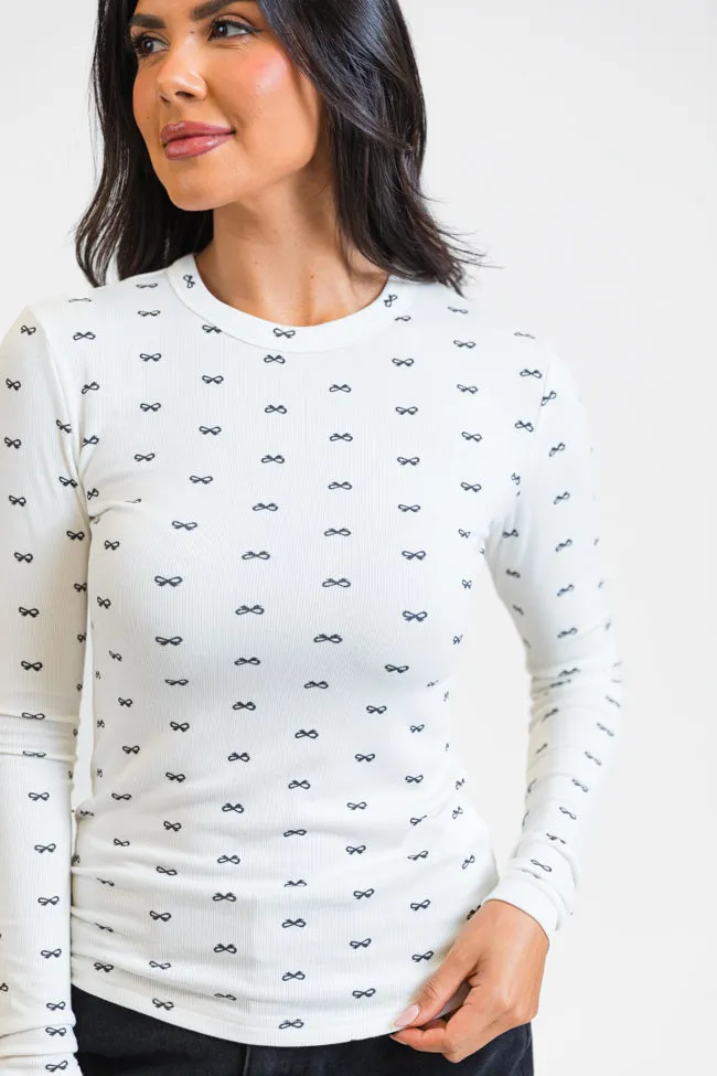 Make Your Choice Ivory Bow Ribbed Long Sleeve Tee FINAL SALE sold by Pink Lily product image thumbnail 3