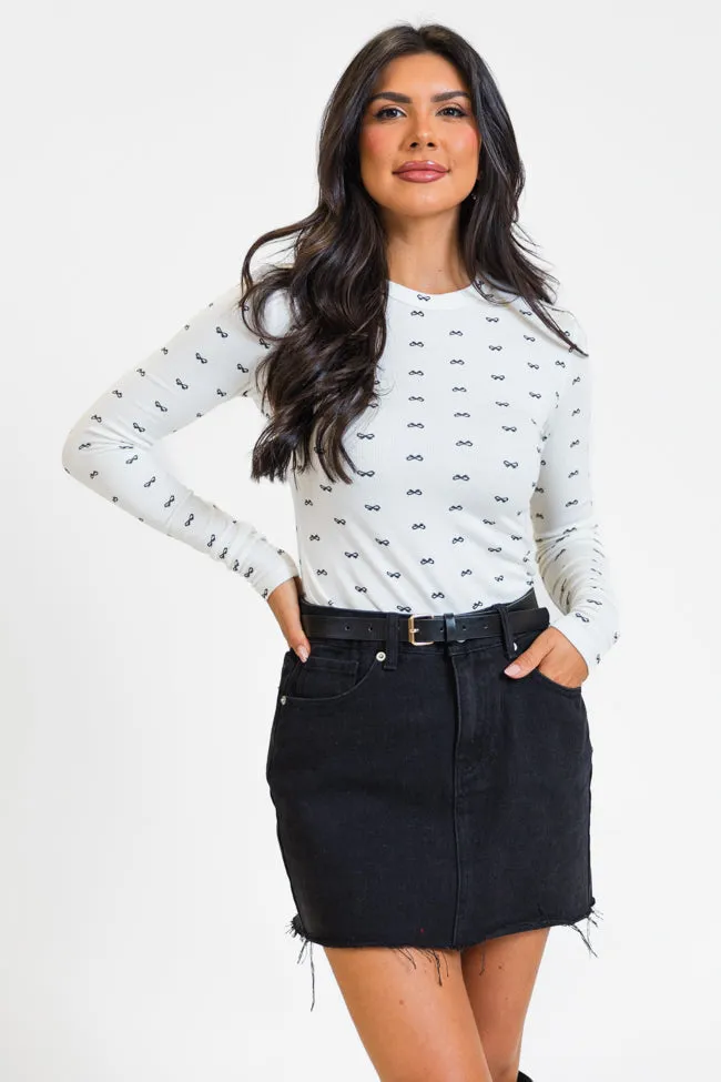 Make Your Choice Ivory Bow Ribbed Long Sleeve Tee FINAL SALE sold by Pink Lily