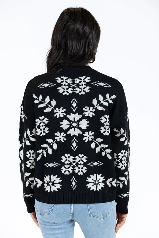 One More Shot Black Snowflake Printed Sweater FINAL SALE sold by Pink Lily product image thumbnail 5