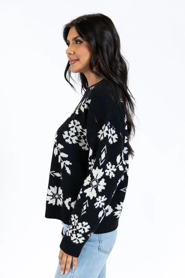One More Shot Black Snowflake Printed Sweater FINAL SALE sold by Pink Lily product image thumbnail 4