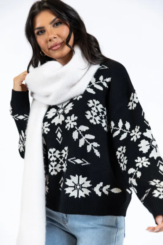 One More Shot Black Snowflake Printed Sweater FINAL SALE made by Pink Lily
