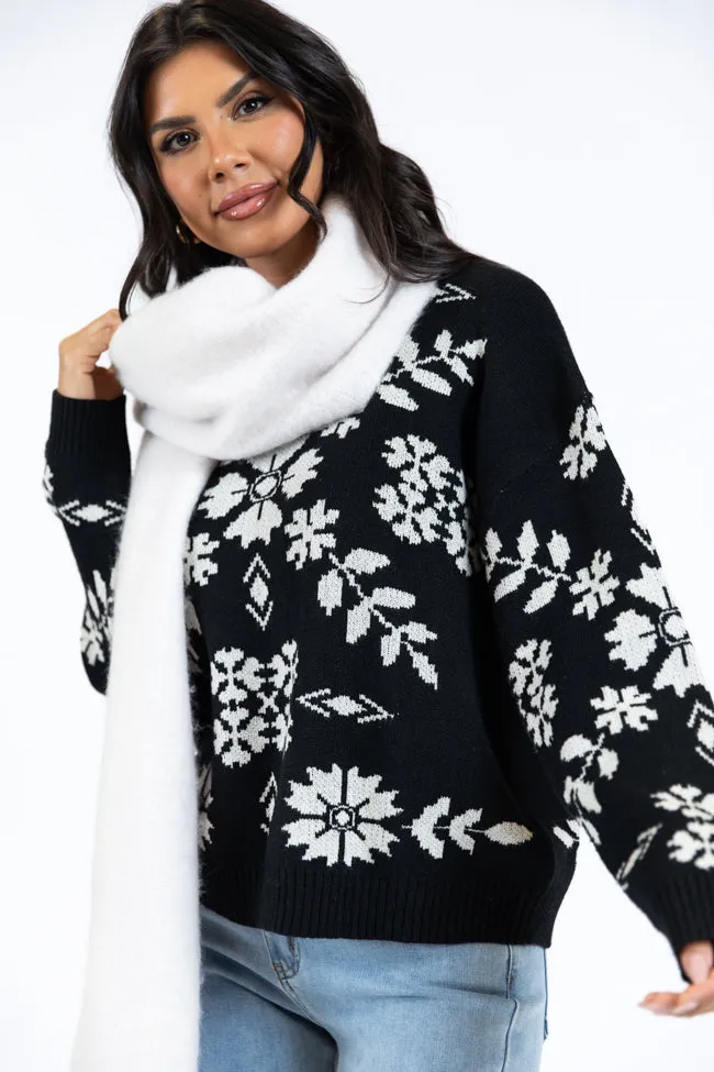 One More Shot Black Snowflake Printed Sweater FINAL SALE sold by Pink Lily