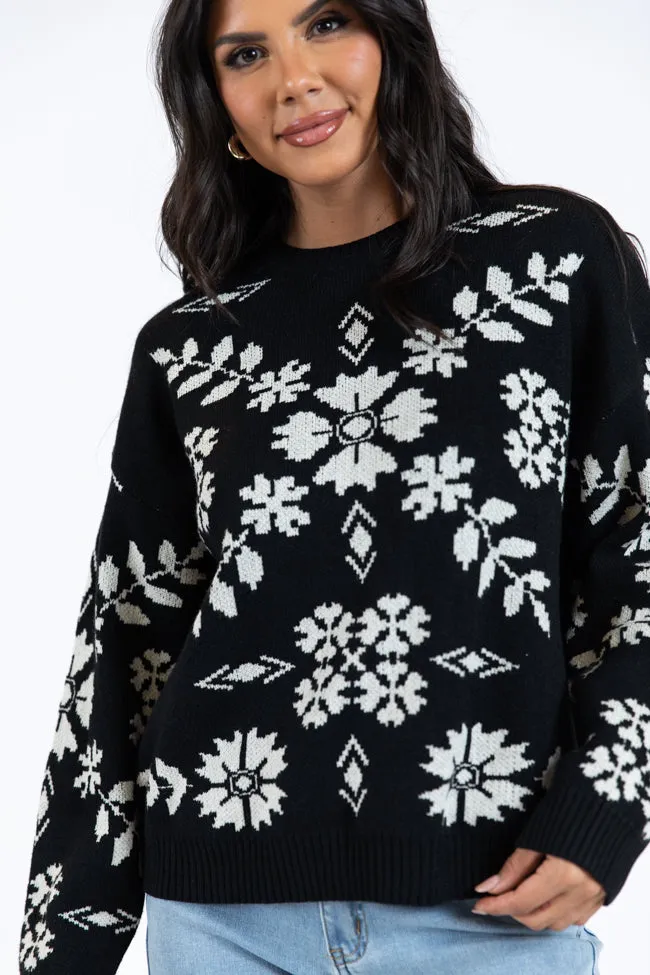 One More Shot Black Snowflake Printed Sweater FINAL SALE sold by Pink Lily product image thumbnail 3