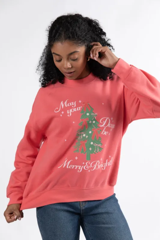 May Your Days Be Merry And Bright Gumdrop Red Graphic Sweatshirt DOORBUSTER made by Pink Lily