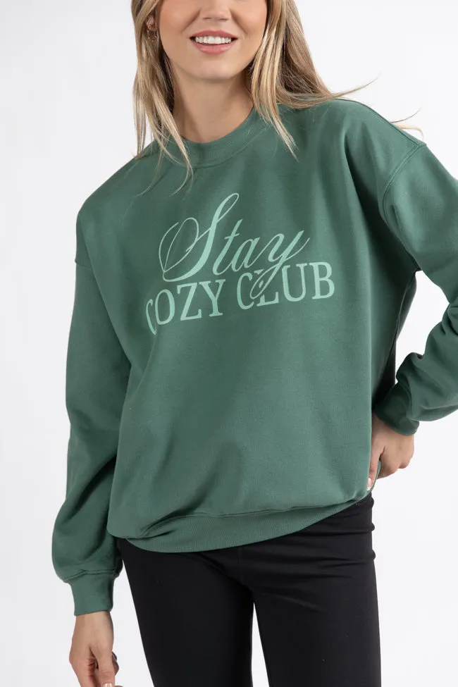 Stay Cozy Club Pine Needle Green Graphic Sweatshirt DOORBUSTER sold by Pink Lily product image thumbnail 3