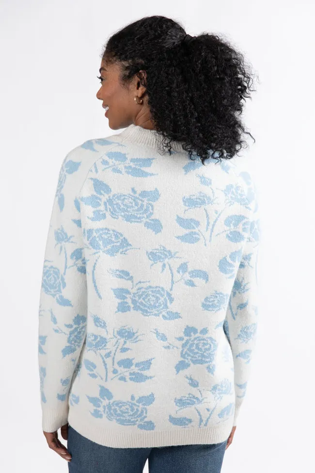 Feeling Like Love Ivory and Blue Floral Crew Neck Sweater FINAL SALE sold by Pink Lily product image thumbnail 4
