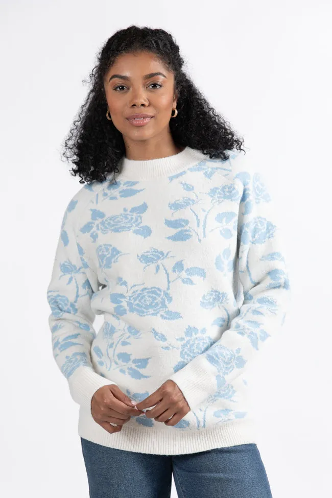 Feeling Like Love Ivory and Blue Floral Crew Neck Sweater FINAL SALE sold by Pink Lily