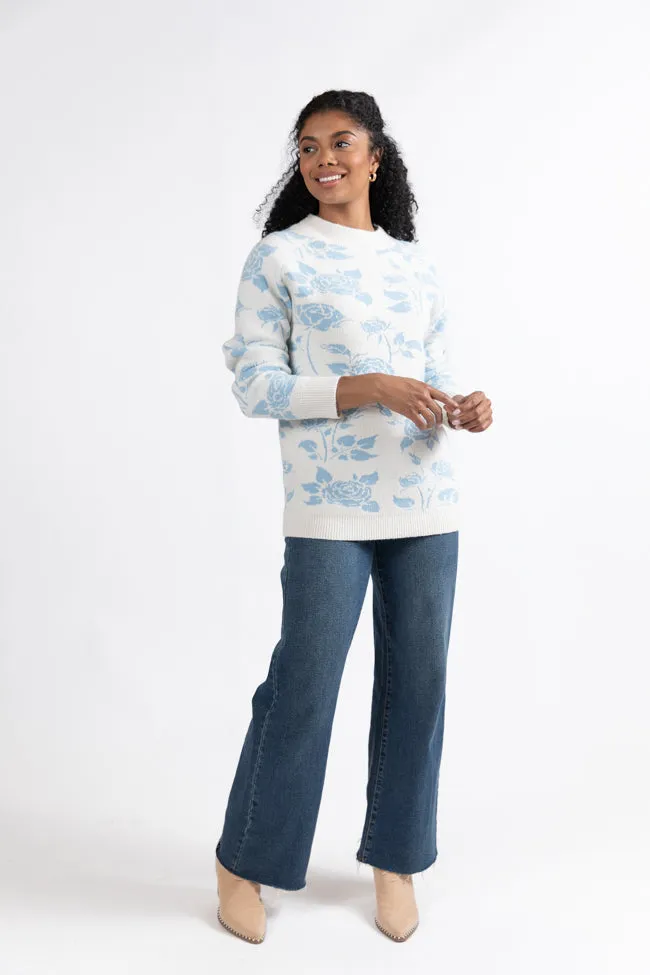 Feeling Like Love Ivory and Blue Floral Crew Neck Sweater FINAL SALE sold by Pink Lily product image thumbnail 2