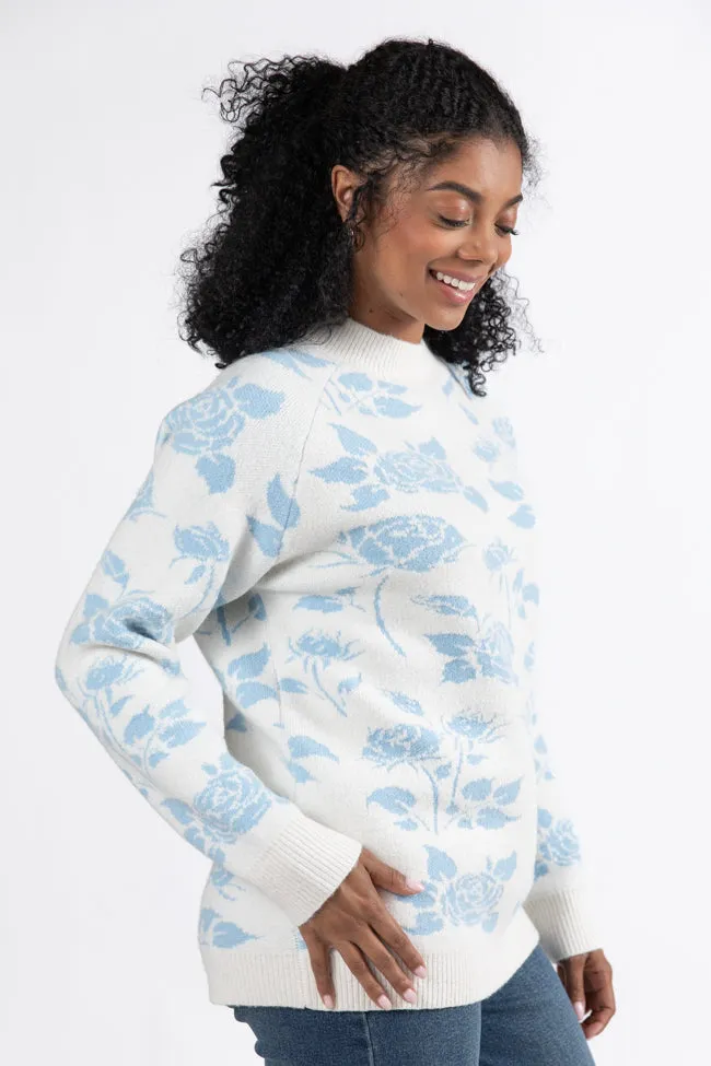 Feeling Like Love Ivory and Blue Floral Crew Neck Sweater FINAL SALE sold by Pink Lily product image thumbnail 3