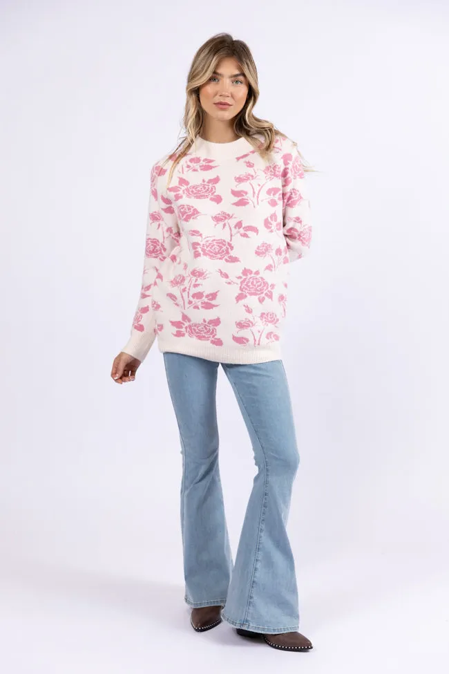 Feeling Like Love Ivory and Pink Floral Crew Neck Sweater FINAL SALE sold by Pink Lily product image thumbnail 2