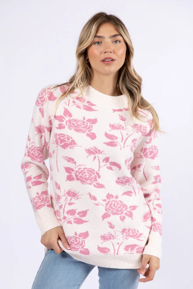 Feeling Like Love Ivory and Pink Floral Crew Neck Sweater FINAL SALE sold by Pink Lily