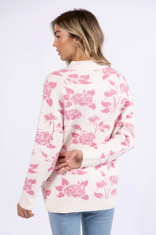 Feeling Like Love Ivory and Pink Floral Crew Neck Sweater FINAL SALE sold by Pink Lily product image thumbnail 3