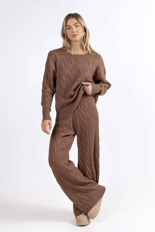 Forever Winter Mocha Cable Knit Sweater Lounge Pants FINAL SALE sold by Pink Lily product image thumbnail 2