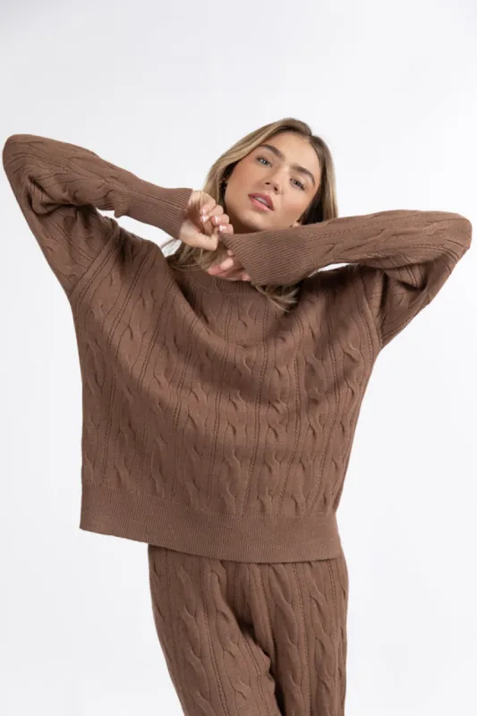 Forever Winter Mocha Cable Knit Sweater Lounge Top FINAL SALE sold by Pink Lily
