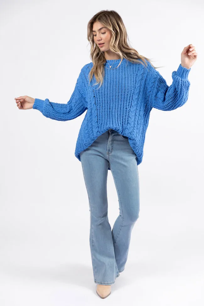 Wide Open Spaces Blue Oversized Chenille Crew Neck Sweater FINAL SALE sold by Pink Lily