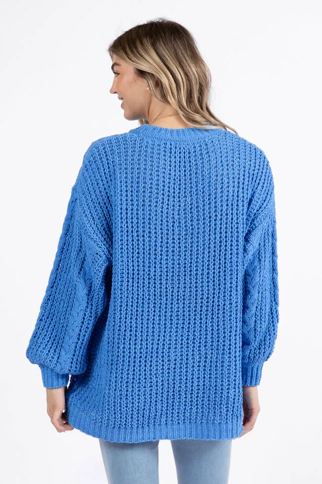 Wide Open Spaces Blue Oversized Chenille Crew Neck Sweater FINAL SALE sold by Pink Lily product image thumbnail 4