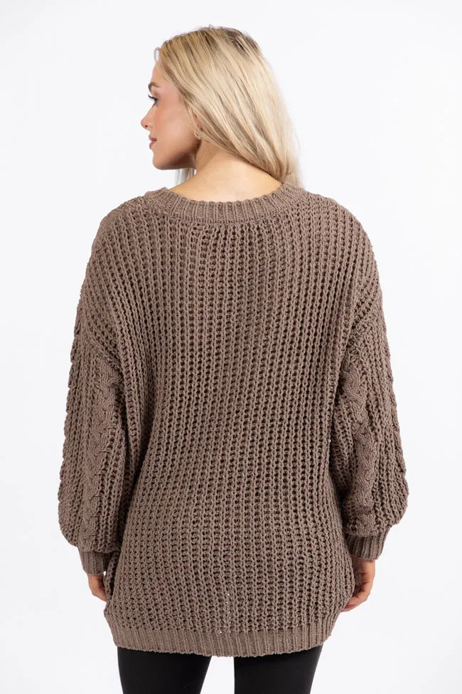 Wide Open Spaces Mocha Oversized Chenille Crew Neck Sweater FINAL SALE sold by Pink Lily product image thumbnail 5