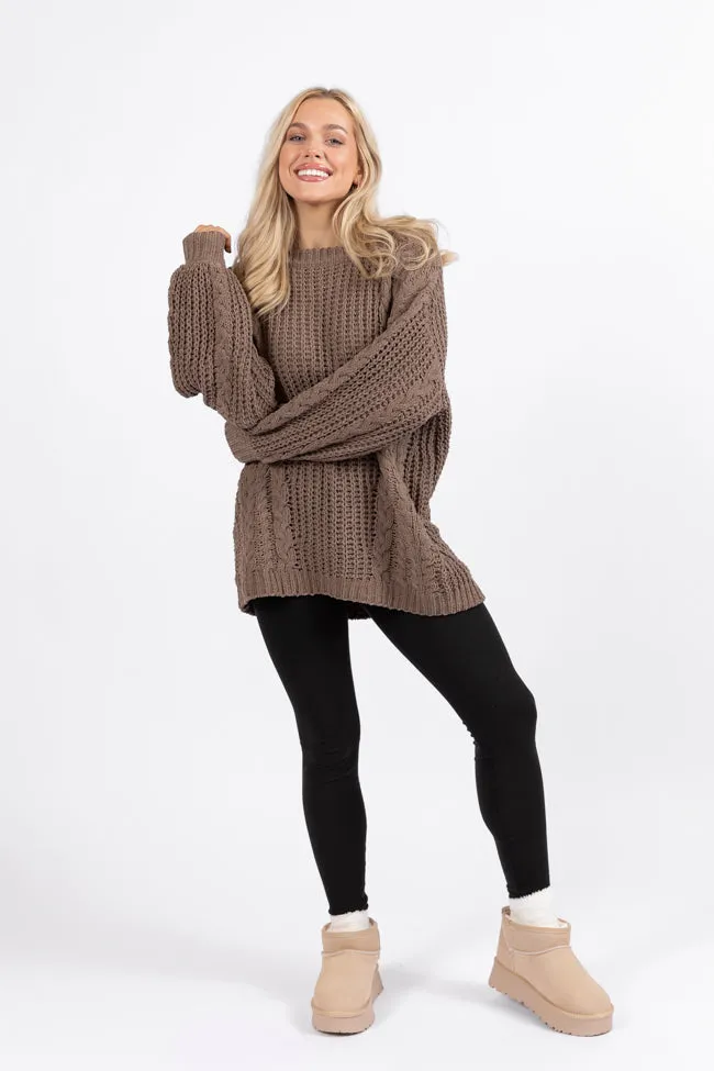 Wide Open Spaces Mocha Oversized Chenille Crew Neck Sweater FINAL SALE sold by Pink Lily product image thumbnail 2