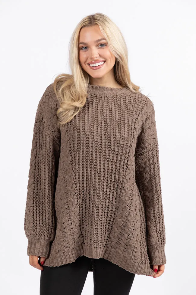 Wide Open Spaces Mocha Oversized Chenille Crew Neck Sweater FINAL SALE sold by Pink Lily product image thumbnail 3