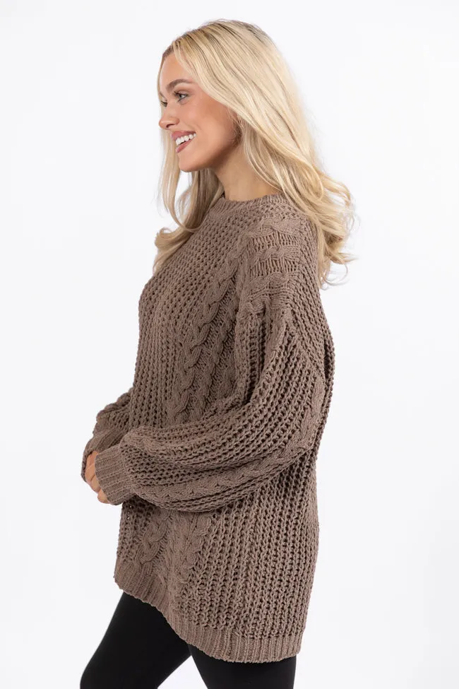 Wide Open Spaces Mocha Oversized Chenille Crew Neck Sweater FINAL SALE sold by Pink Lily product image thumbnail 4