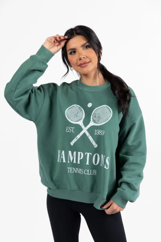 Hamptons Tennis Club Pine Needle Green Graphic Sweatshirt DOORBUSTER made by Pink Lily