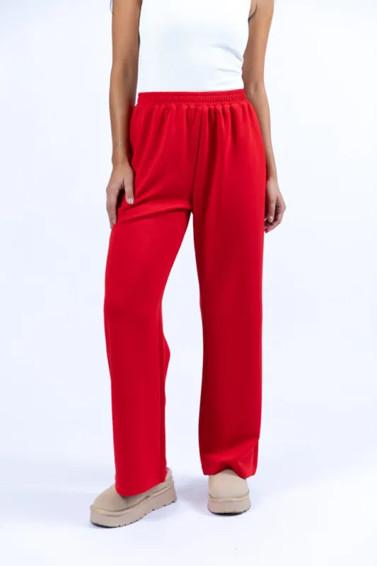 Let's Just Stay Red Knit Wide Leg Pants SALE sold by Pink Lily