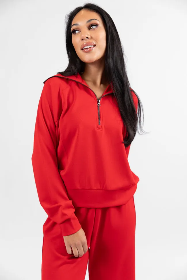 Let's Just Stay Red Quarter Zip Knit Pullover sold by Pink Lily product image thumbnail 3
