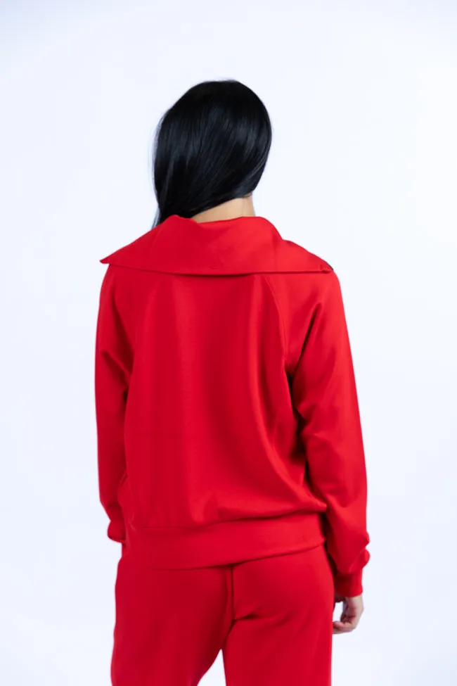 Let's Just Stay Red Quarter Zip Knit Pullover sold by Pink Lily product image thumbnail 5