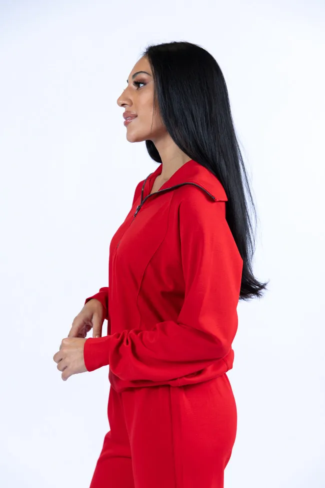 Let's Just Stay Red Quarter Zip Knit Pullover sold by Pink Lily product image thumbnail 4
