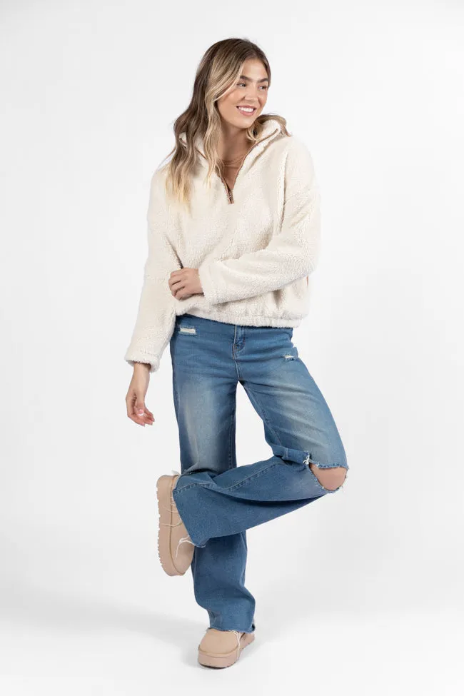 Stay Here Beige Contrast Trim Sherpa Pullover FINAL SALE sold by Pink Lily product image thumbnail 2