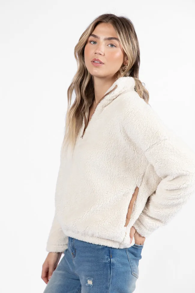 Stay Here Beige Contrast Trim Sherpa Pullover FINAL SALE sold by Pink Lily product image thumbnail 4