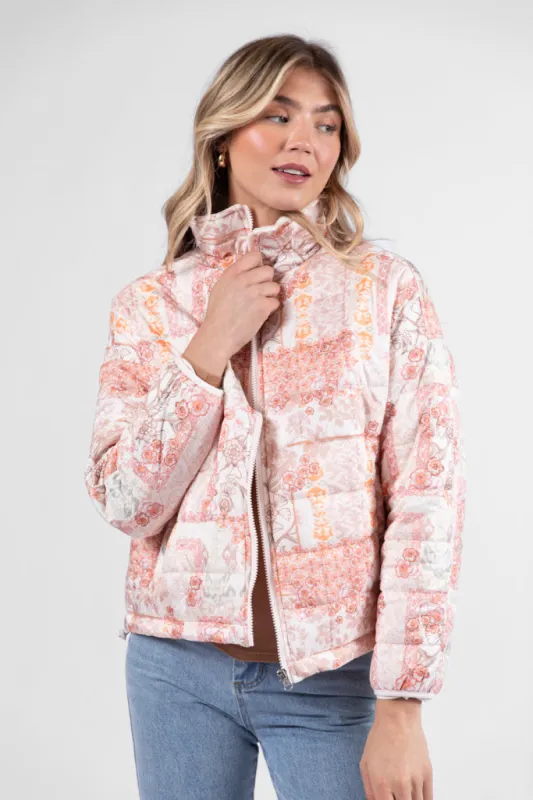 Vail Valley Pink Multi Patch Floral Quilted Zip Up Jacket sold by Pink Lily
