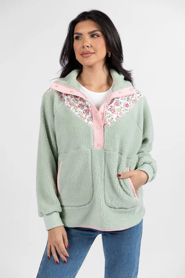 Good Feelings Sage Floral Multi Colorblock Sherpa Pullover FINAL SALE sold by Pink Lily