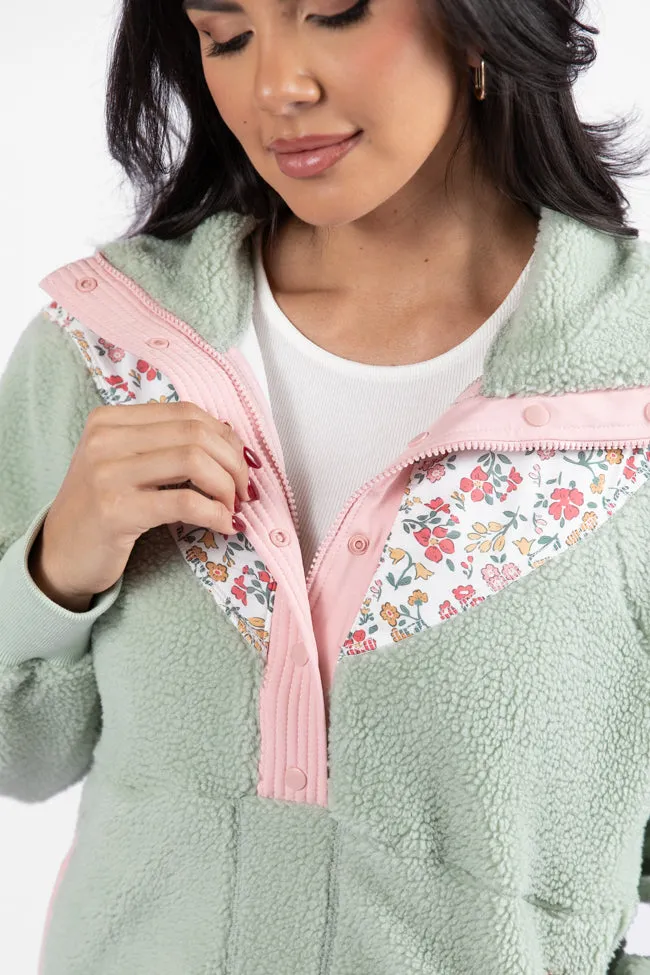 Good Feelings Sage Floral Multi Colorblock Sherpa Pullover FINAL SALE sold by Pink Lily product image thumbnail 3