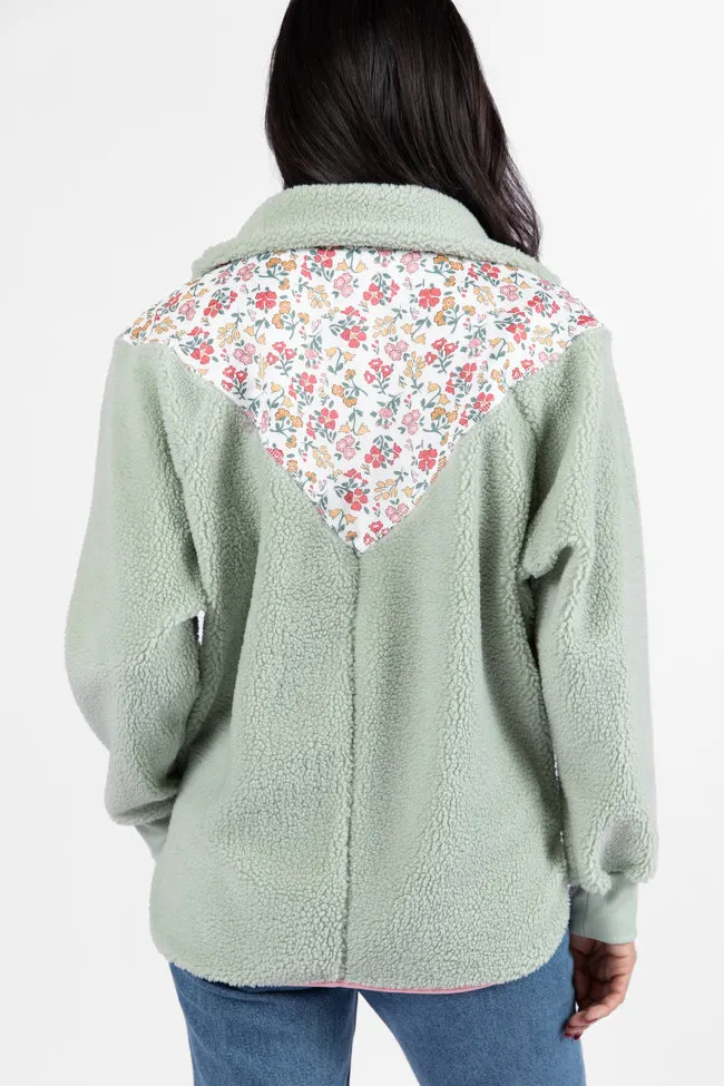 Good Feelings Sage Floral Multi Colorblock Sherpa Pullover FINAL SALE sold by Pink Lily product image thumbnail 5