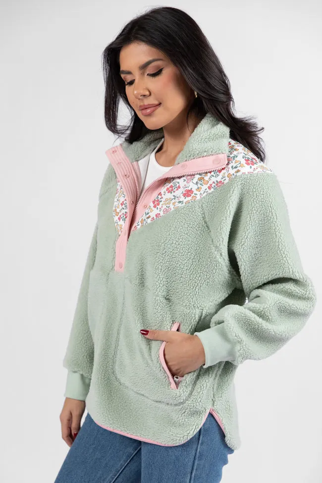 Good Feelings Sage Floral Multi Colorblock Sherpa Pullover FINAL SALE sold by Pink Lily product image thumbnail 4