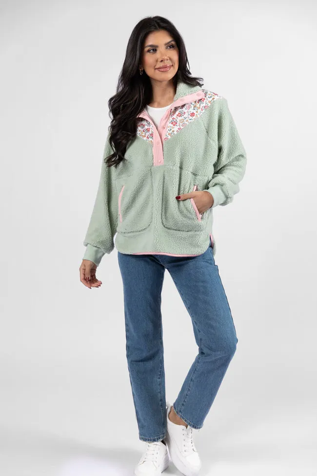 Good Feelings Sage Floral Multi Colorblock Sherpa Pullover FINAL SALE sold by Pink Lily product image thumbnail 2