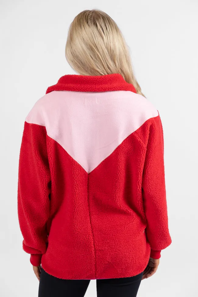 Good Feelings Red Multi Colorblock Sherpa Pullover FINAL SALE sold by Pink Lily product image thumbnail 5