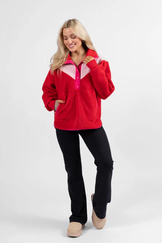 Good Feelings Red Multi Colorblock Sherpa Pullover FINAL SALE sold by Pink Lily product image thumbnail 2
