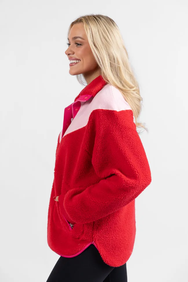 Good Feelings Red Multi Colorblock Sherpa Pullover FINAL SALE sold by Pink Lily product image thumbnail 4