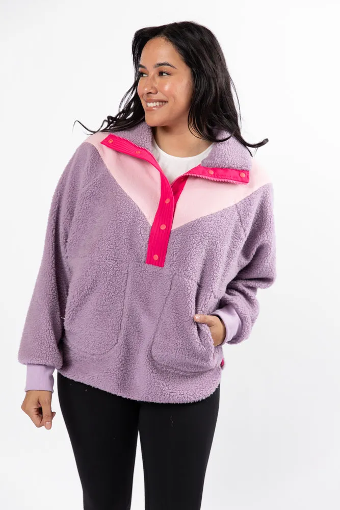 Good Feelings Purple Multi Colorblock Sherpa Pullover FINAL SALE sold by Pink Lily
