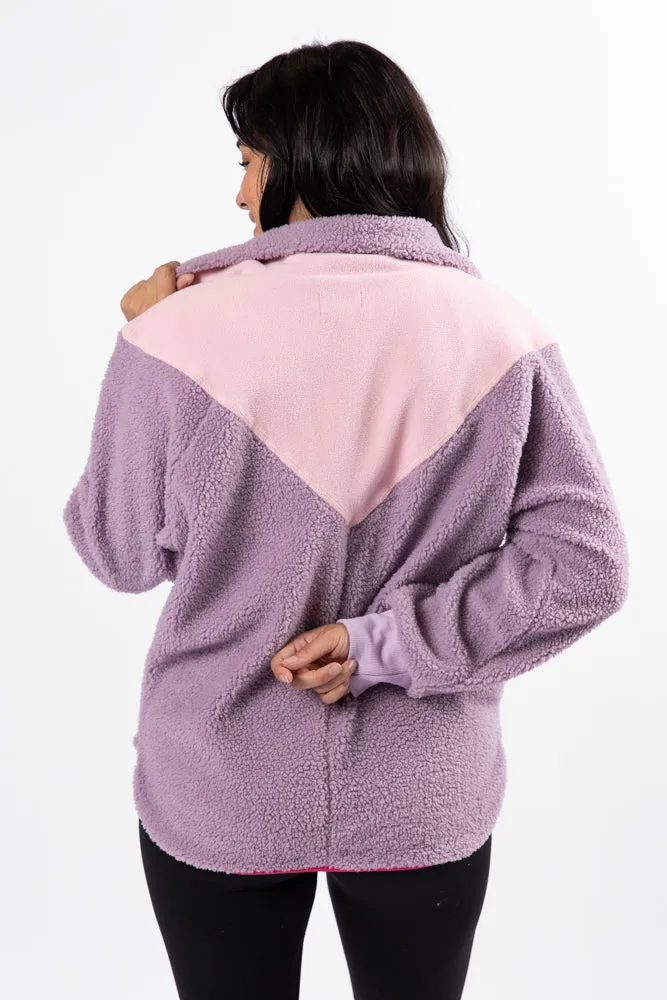 Good Feelings Purple Multi Colorblock Sherpa Pullover FINAL SALE sold by Pink Lily product image thumbnail 5