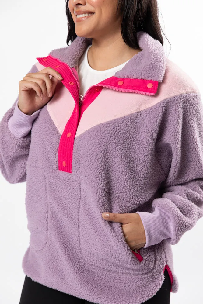 Good Feelings Purple Multi Colorblock Sherpa Pullover FINAL SALE sold by Pink Lily product image thumbnail 3
