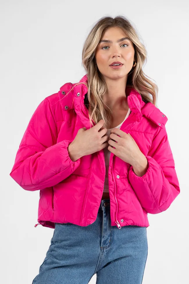 Called It Fuchsia Hooded Puffer Jacket SALE sold by Pink Lily