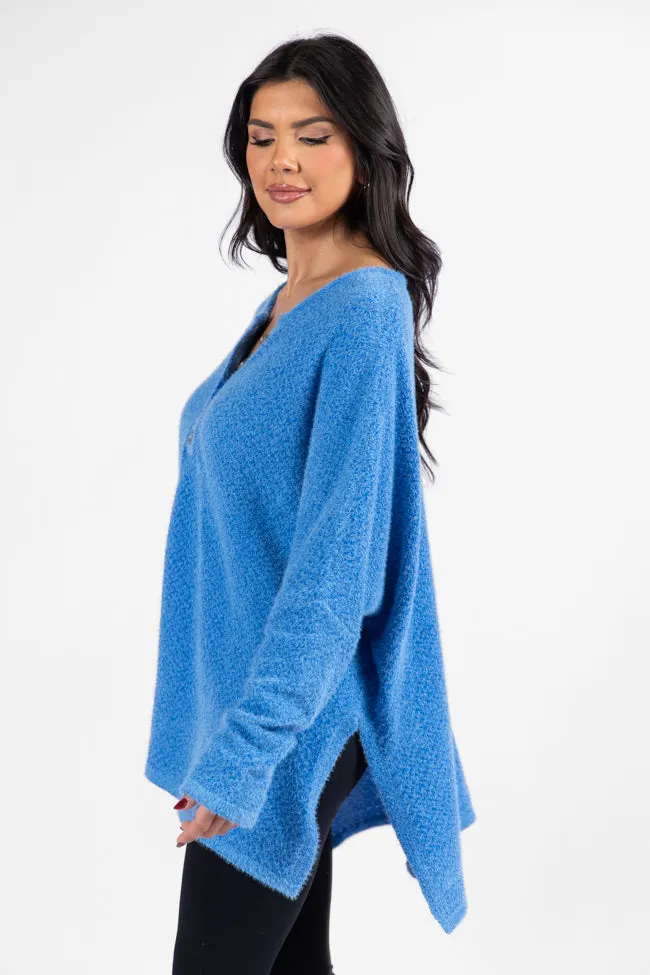Thinking Of You Blue Fuzzy Henley Blouse FINAL SALE sold by Pink Lily product image thumbnail 3