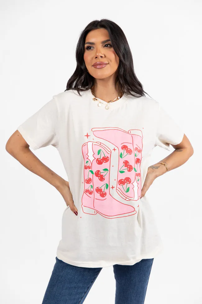 Cherry Boots Cream Graphic Tee FINAL SALE sold by Pink Lily