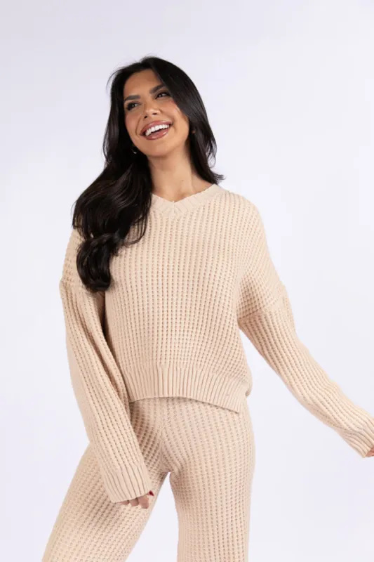 This Is Why Tan Thermal Waffle Knit Pullover FINAL SALE sold by Pink Lily