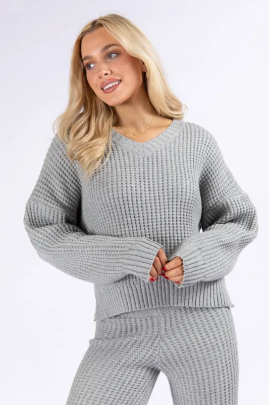 This Is Why Charcoal Thermal Waffle Knit Pullover SALE sold by Pink Lily