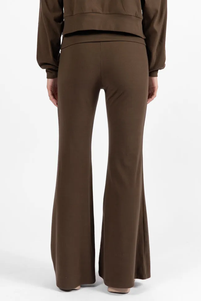 In A Dream Brown Foldover Band Super Soft Flare Pants FINAL SALE sold by Pink Lily product image thumbnail 4