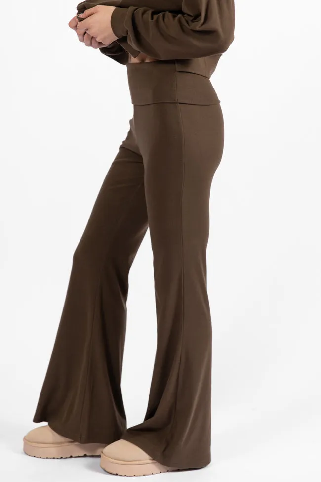 In A Dream Brown Foldover Band Super Soft Flare Pants FINAL SALE sold by Pink Lily product image thumbnail 3